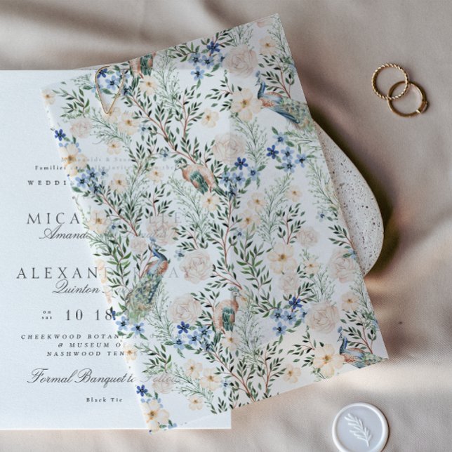 Romantic Blush flowers peacock greenery beautiful Vellum Invitations (Creator Uploaded)