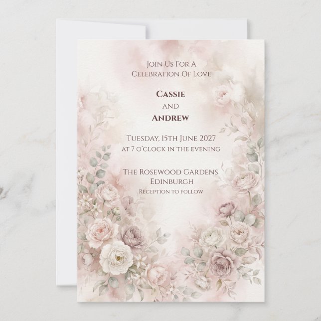 Romantic Blush Garden Wedding Invitation (Front)