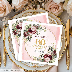 Romantic Blush Gold Roses Boho 60 Birthday Napkins