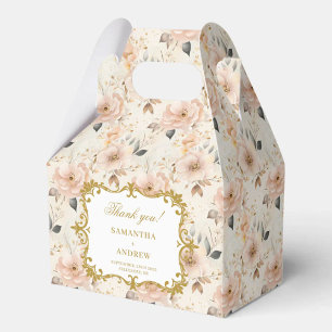 Romantic Blush Gold Wedding Favour Box with Floral