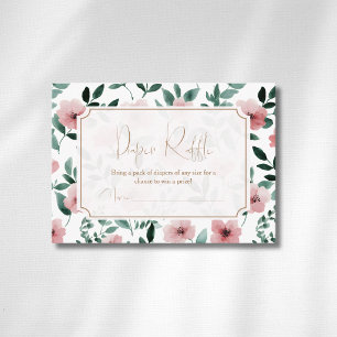 Romantic Blush Green Floral Gold Bow Diaper Raffle Enclosure Card