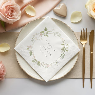 Romantic Blush & Green Floral Wreath Wedding Napkin