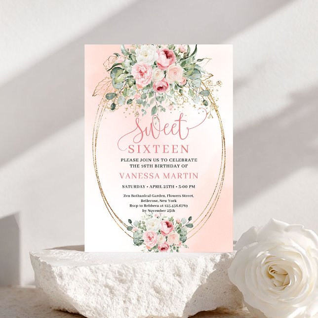 Romantic Blush Greenery Sweet Sixteen Invite (Romantic Blush Greenery Sweet Sixteen Invite)