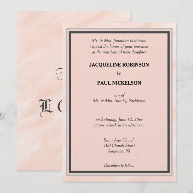 Romantic Blush Grey Geometric Watercolor Invitation (Front/Back)