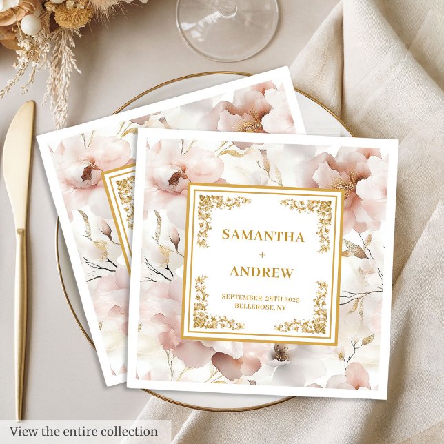 Romantic blush ivory boho floral paper napkins (Romantic blush ivory boho floral paper napkins)