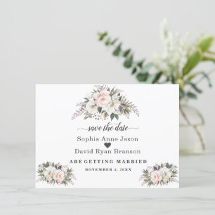 Romantic Blush Ivory Flowers Wedding Calligraphy  Save The Date