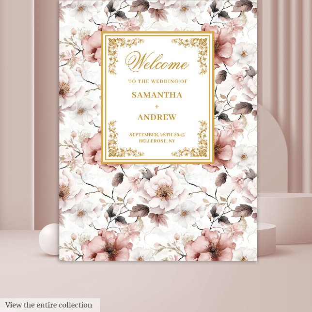 Romantic blush ivory gold floral wedding backdrop tapestry (Romantic blush ivory gold floral wedding backdrop)