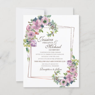 Romantic Blush Lavender Gold Frame Wedding Invitation