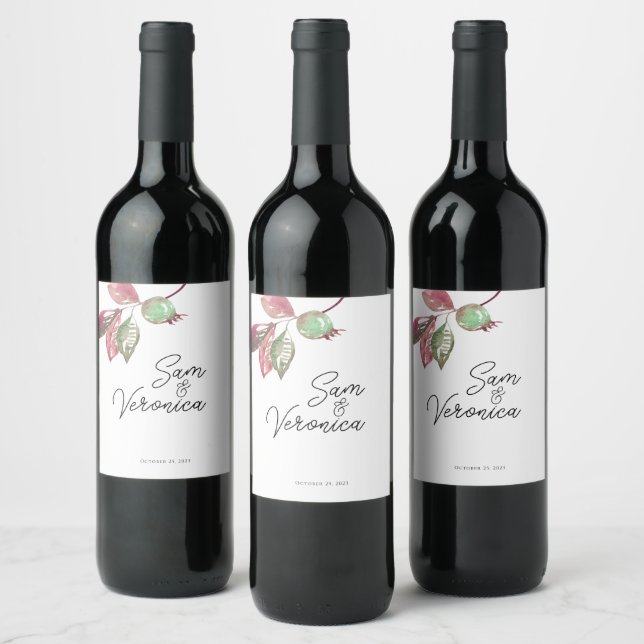 Romantic Blush Mauve Floral Wedding Wine Label (Bottles)