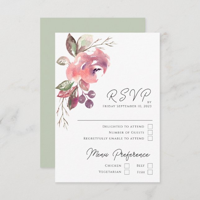 Romantic Blush Mauve Vertical RSVP Card (Front/Back)