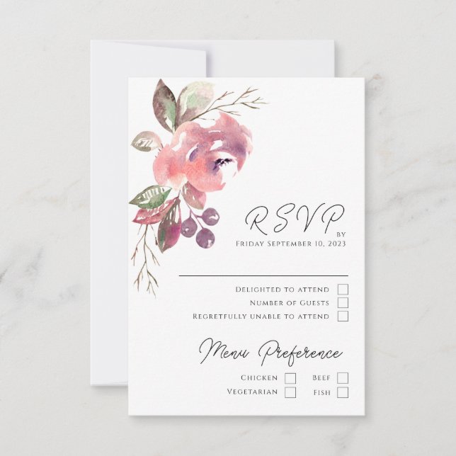 Romantic Blush Mauve Vertical RSVP Card (Front)