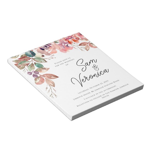 Romantic Blush Mauve Watercolour Floral Wedding In Notepad (Angled)