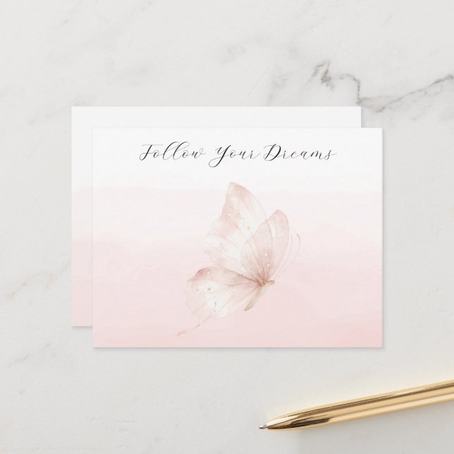 Romantic Blush Ombre Pink Butterfly   Postcard (Front/Back In Situ)