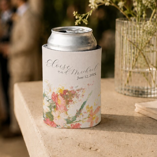 Romantic Blush Painted Floral Wedding Can Cooler (Romantic Blush Painted Floral Wedding Can Cooler)