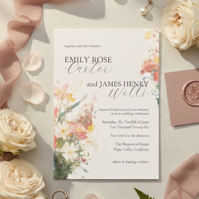 Romantic Blush Painted Floral Wedding Invitation (Romantic Blush Painted Floral Wedding Invitation)