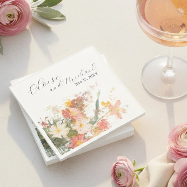 Romantic Blush Painted Floral Wedding Napkin (Romantic Blush Painted Floral Wedding Napkins)