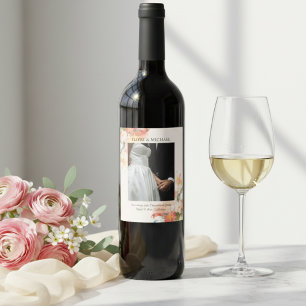 Romantic Blush Painted Floral Wedding Wine Label