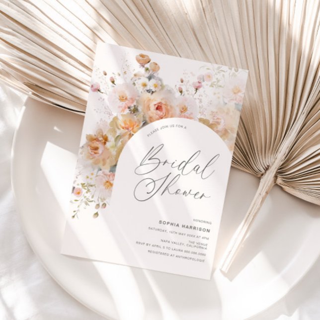 Romantic Blush Peach Floral Arch Bridal Shower Invitation (Creator Uploaded)