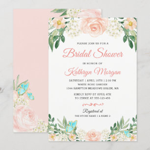 Romantic Blush Peach Floral Blossom Bridal Shower Invitation