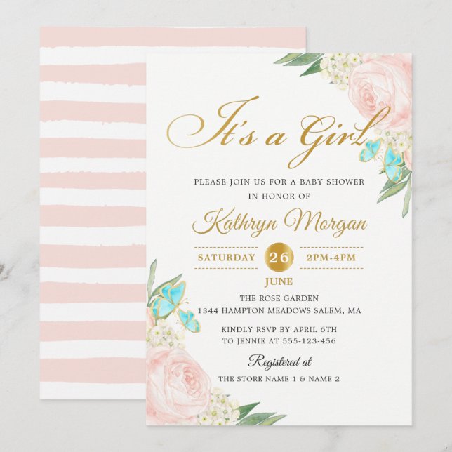 Romantic Blush Peach Rose Garden Baby Shower Invitation (Front/Back)