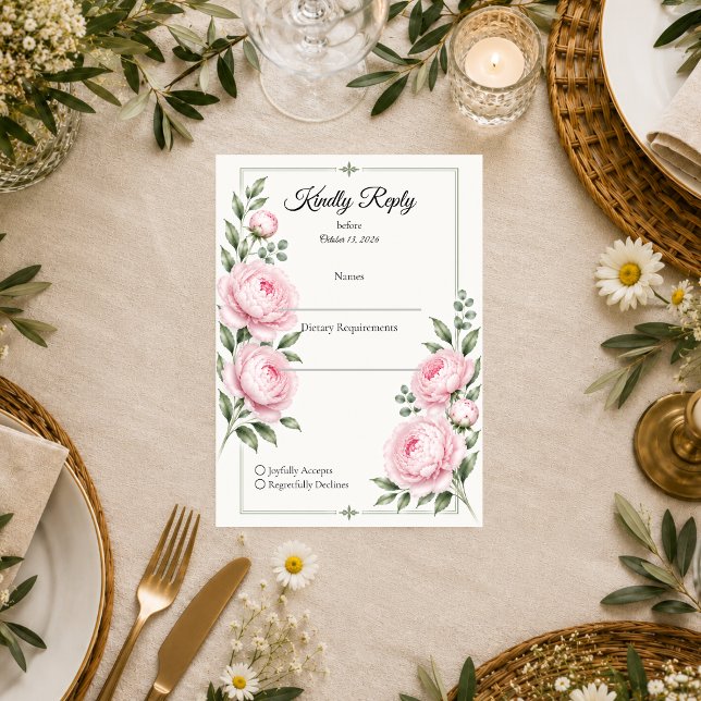 Romantic Blush Peony Elegance Wedding RSVP Card (Creator Uploaded)
