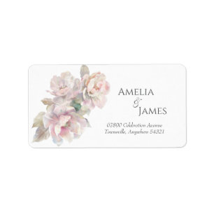 Romantic Blush Peony Floral Wedding Address  Label