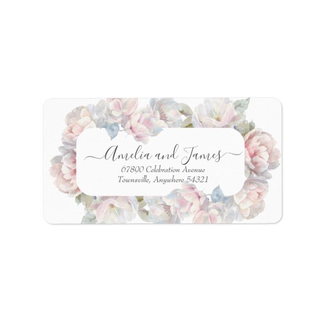 Romantic Blush Peony Floral Wedding Address  Label (Front)