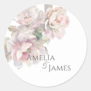 Romantic Blush Peony Floral Wedding  Classic Round Sticker