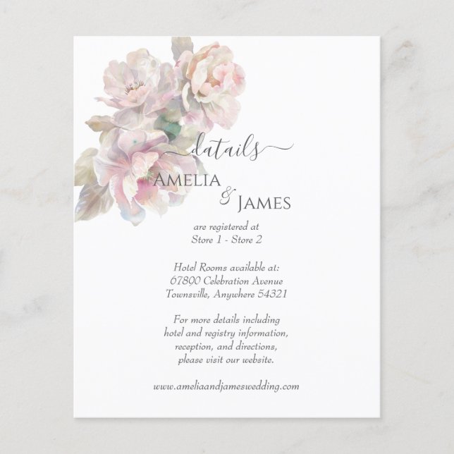 Romantic Blush Peony Floral Wedding Enclosure Card (Front)