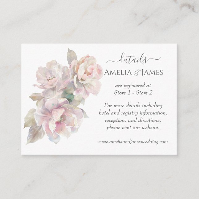 Romantic Blush Peony Floral Wedding  Enclosure Card (Front)