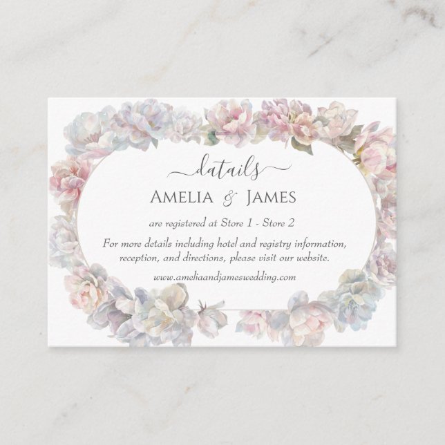 Romantic Blush Peony Floral Wedding  Enclosure Card (Front)
