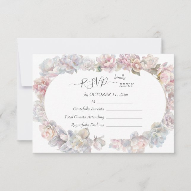 Romantic Blush Peony Floral Wedding Meal RSVP 2 Card (Front)