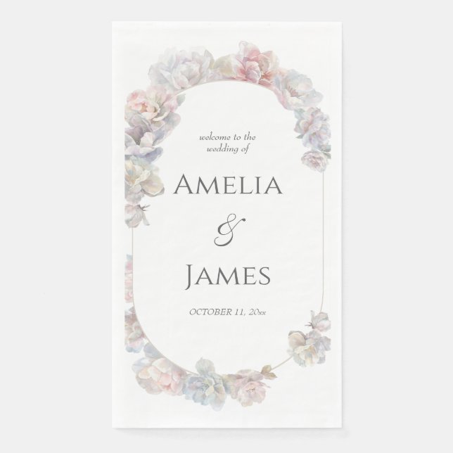 Romantic Blush Peony Floral Wedding  Napkin (Front)