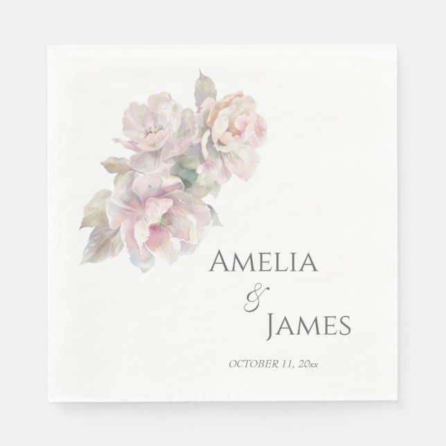 Romantic Blush Peony Floral Wedding  Napkin (Front)