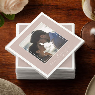 Romantic Blush Photo “Best Day Ever” Wedding Bar Napkin
