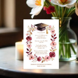 Romantic Blush Pink and Burgundy Graduation Invitation