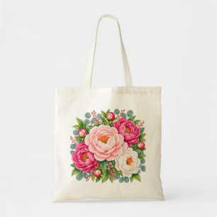 Romantic Blush Pink and Raspberry Watercolor Peony Tote Bag