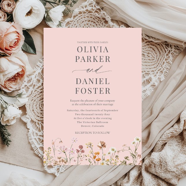 Romantic Blush Pink Boho Wildflower Wedding  Invitation (Creator Uploaded)