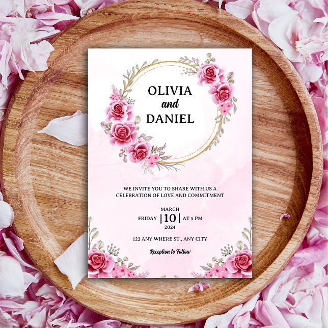 romantic Blush Pink Burgundy Floral Wedding Invitation (Creator Uploaded)