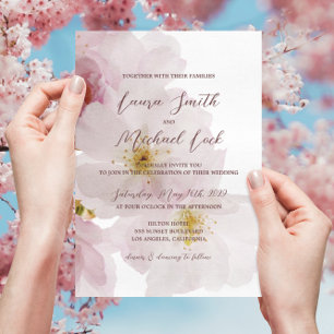 Romantic Blush Pink Cherry Blossoms Wedding Invitation