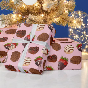 Romantic Blush Pink Chocolate Strawberry & Truffle Wrapping Paper