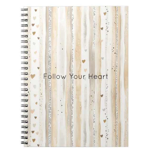 Romantic Blush Pink Cream Cream Hearts Stripes Notebook (Front)