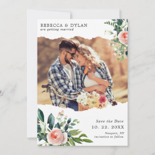 Romantic Blush Pink Floral Custom Photo Wedding Save The Date