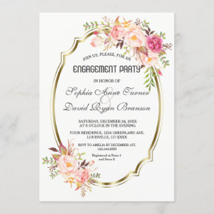 Romantic Blush Pink Floral Gold Engagement Party Invitation