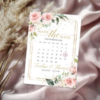 Romantic blush pink floral gold frame wedding