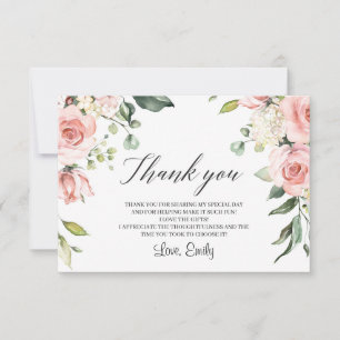 Romantic blush pink floral greenery bridal shower thank you card