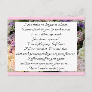 Romantic Blush Pink Floral Jane Austen Love Quote  Postcard