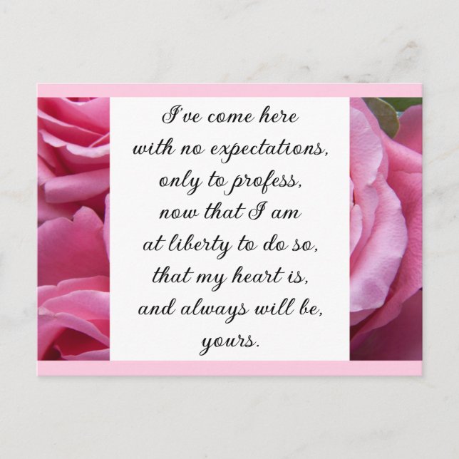 Romantic Blush Pink Floral Jane Austen Love Quote Postcard (Front)