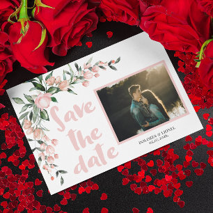 Romantic Blush PInk Floral Photo Save the date Invitation