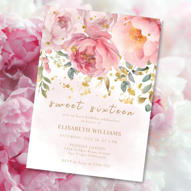 Romantic Blush Pink Floral Sweet Sixteen Birthday  Invitation (Creator Uploaded)